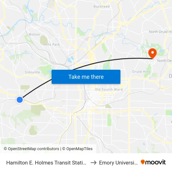 Hamilton E. Holmes Transit Station to Emory University map