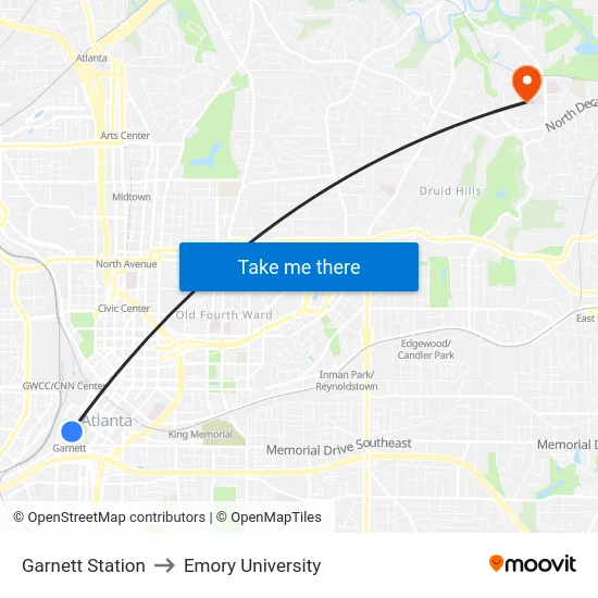 Garnett Station to Emory University map