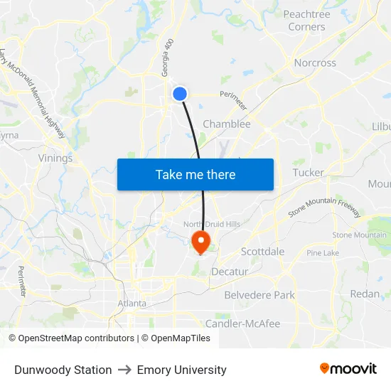 Dunwoody Station to Emory University map