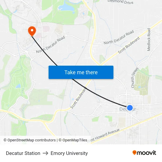 Decatur Station to Emory University map