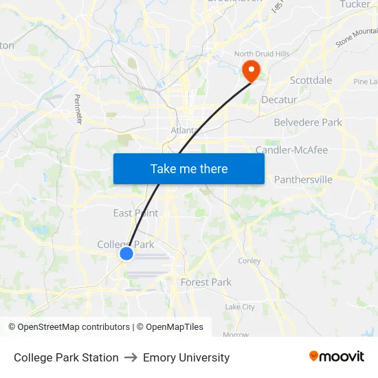 College Park Station to Emory University map