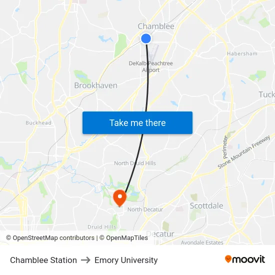 Chamblee Station to Emory University map