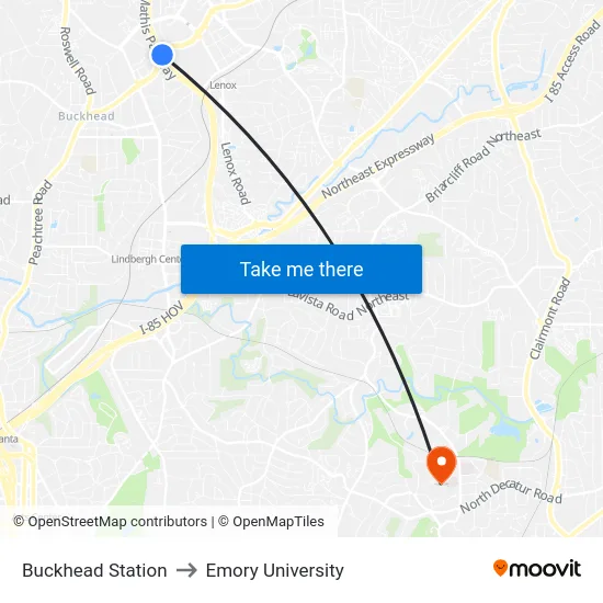 Buckhead Station to Emory University map