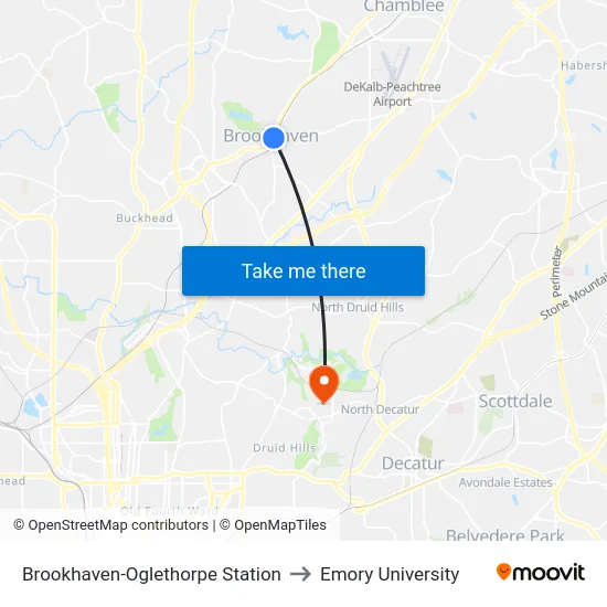 Brookhaven-Oglethorpe Station to Emory University map