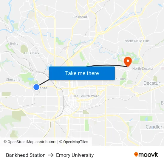 Bankhead Station to Emory University map