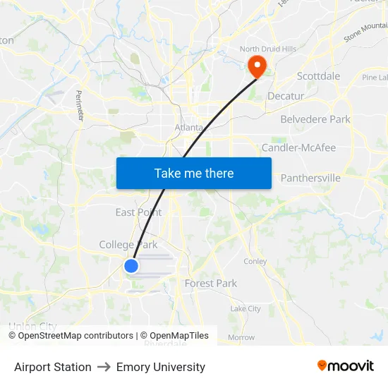 Airport Station to Emory University map