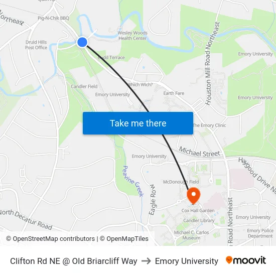 Clifton Rd NE @ Old Briarcliff Way to Emory University map