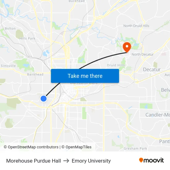 Morehouse Purdue Hall to Emory University map