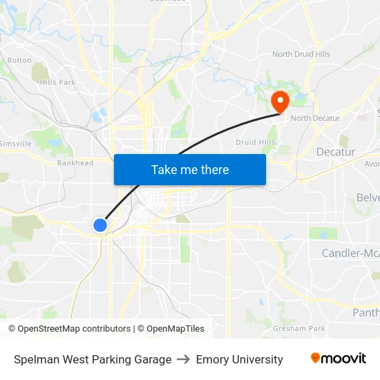 Spelman West Parking Garage to Emory University map
