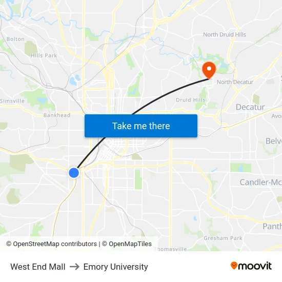 West End Mall to Emory University map