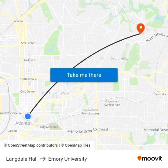 Langdale Hall to Emory University map