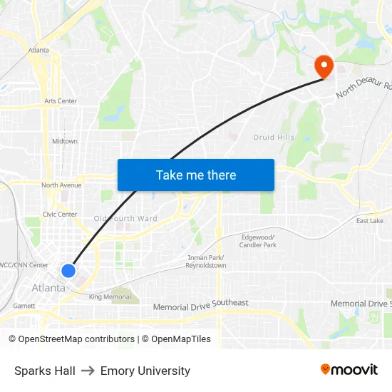 Sparks Hall to Emory University map
