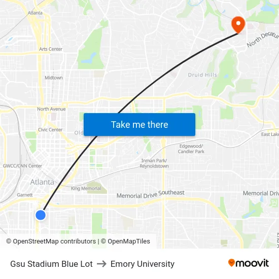 Gsu Stadium Blue Lot to Emory University map