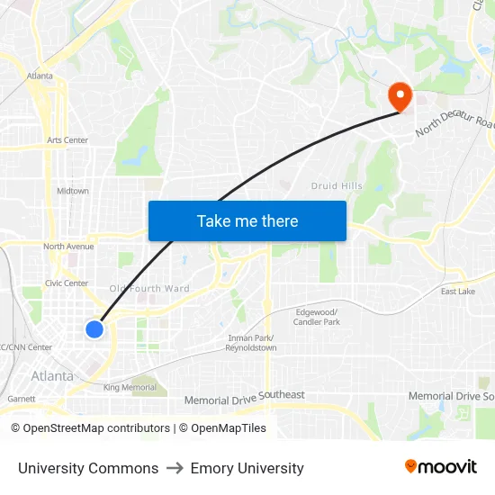 University Commons to Emory University map