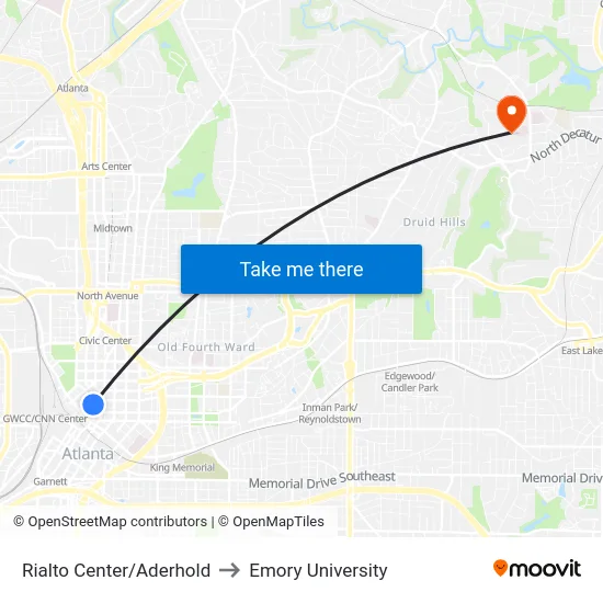Rialto Center/Aderhold to Emory University map