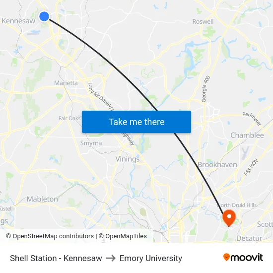 Shell Station - Kennesaw to Emory University map