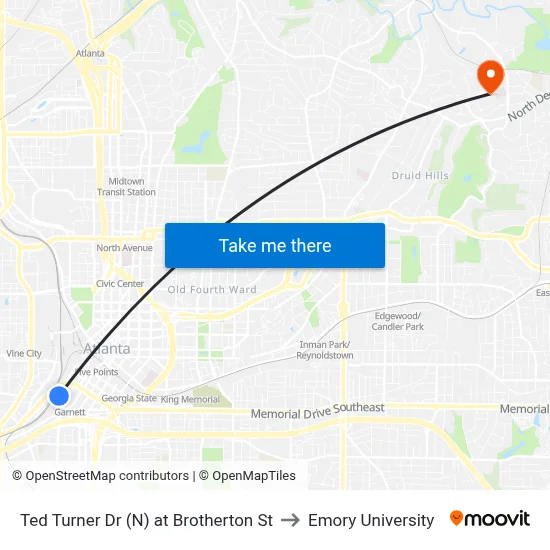 Ted Turner Dr (N) at Brotherton St to Emory University map