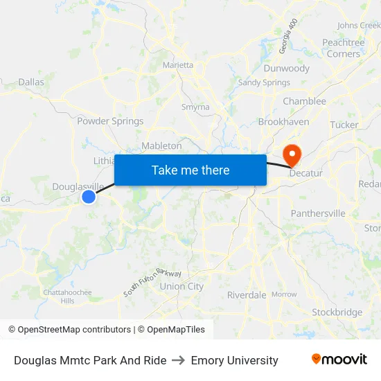 Douglas Mmtc Park And Ride to Emory University map