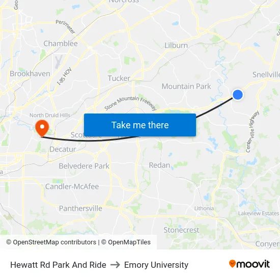 Hewatt Rd Park And Ride to Emory University map