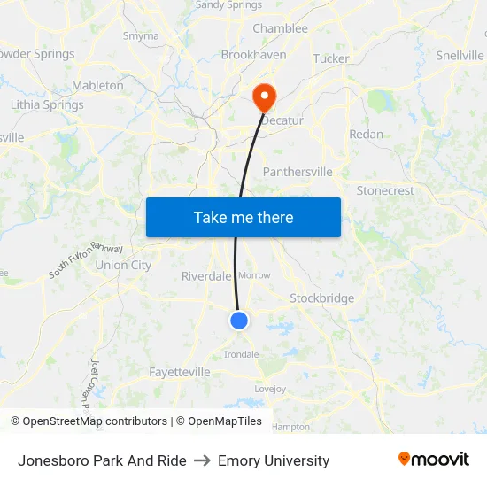 Jonesboro Park And Ride to Emory University map