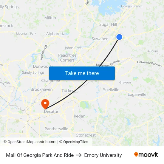 Mall Of Georgia Park And Ride to Emory University map