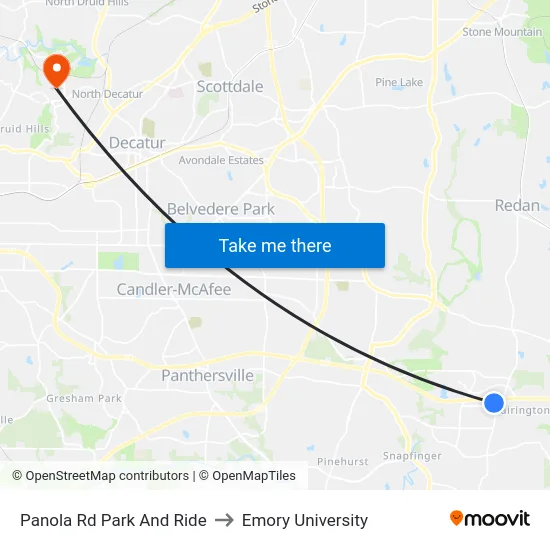 Panola Rd Park And Ride to Emory University map