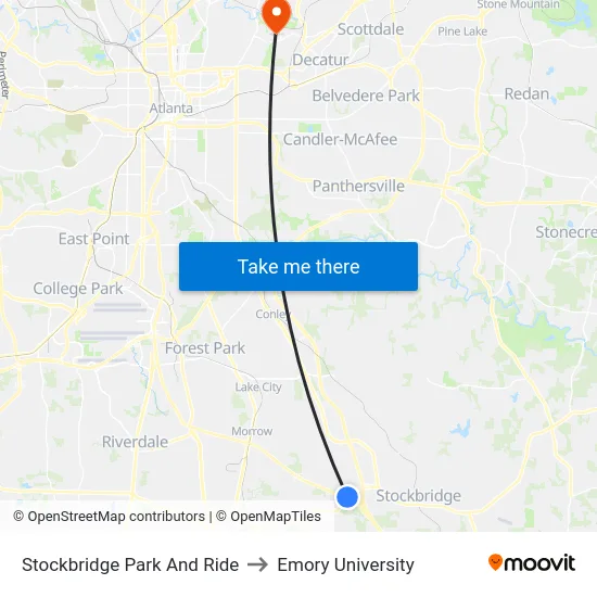 Stockbridge Park And Ride to Emory University map