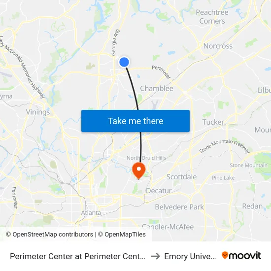 Perimeter Center at Perimeter Center Pkwy to Emory University map
