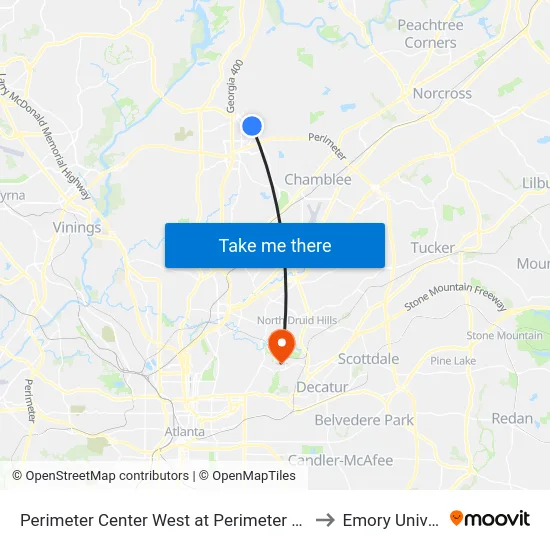 Perimeter Center West at Perimeter Center Pkwy to Emory University map