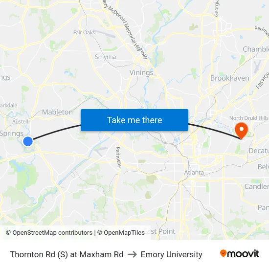 Thornton Rd (S) at Maxham Rd to Emory University map
