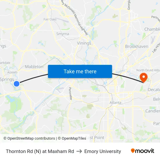 Thornton Rd (N) at Maxham Rd to Emory University map