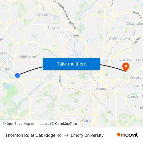 Thornton Rd at Oak Ridge Rd to Emory University map