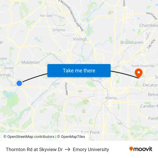 Thornton Rd at Skyview Dr to Emory University map