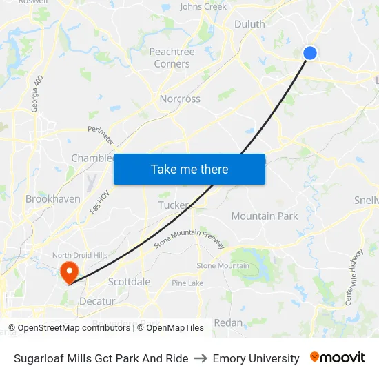 Sugarloaf Mills Gct Park And Ride to Emory University map