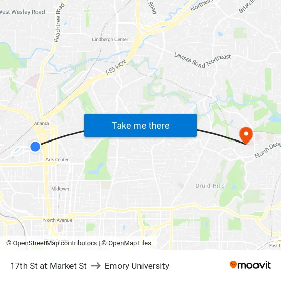 17th St at Market St to Emory University map