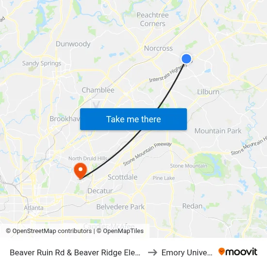 Beaver Ruin Rd & Beaver Ridge Elementary to Emory University map