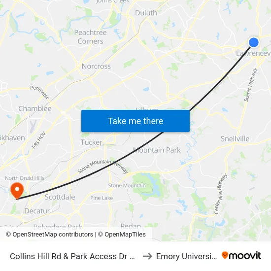 Collins Hill Rd & Park Access Dr Ob to Emory University map