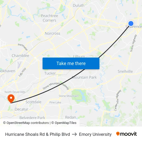 Hurricane Shoals Rd & Philip Blvd to Emory University map