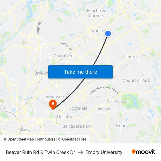 Beaver Ruin Rd & Twin Creek Dr to Emory University map