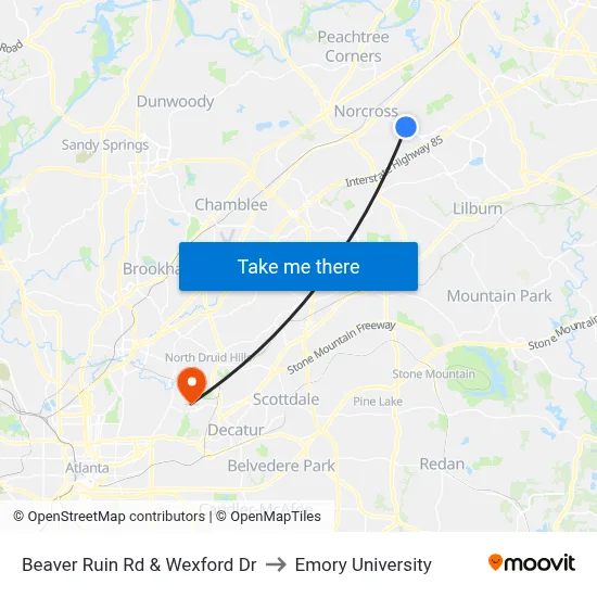 Beaver Ruin Rd & Wexford Dr to Emory University map