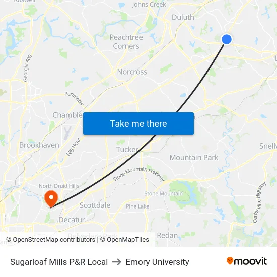 Sugarloaf Mills P&R Local to Emory University map
