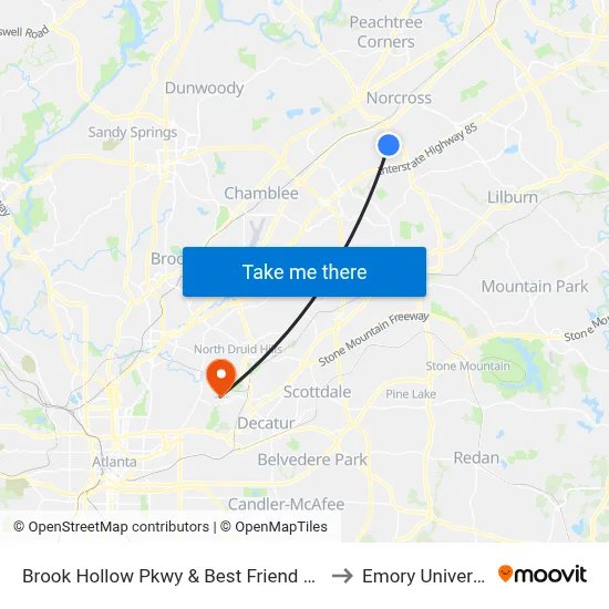 Brook Hollow Pkwy & Best Friend Rd Ob to Emory University map
