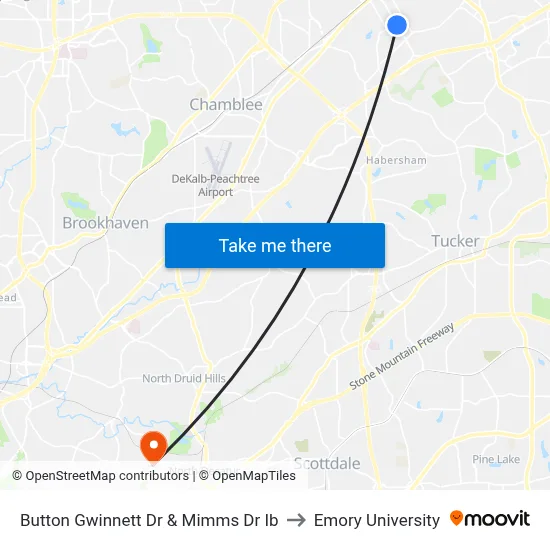 Button Gwinnett Dr & Mimms Dr Ib to Emory University map