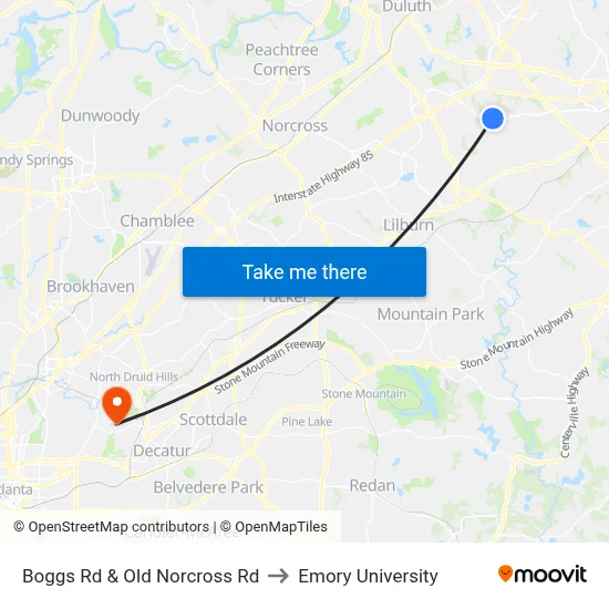 Boggs Rd & Old Norcross Rd to Emory University map