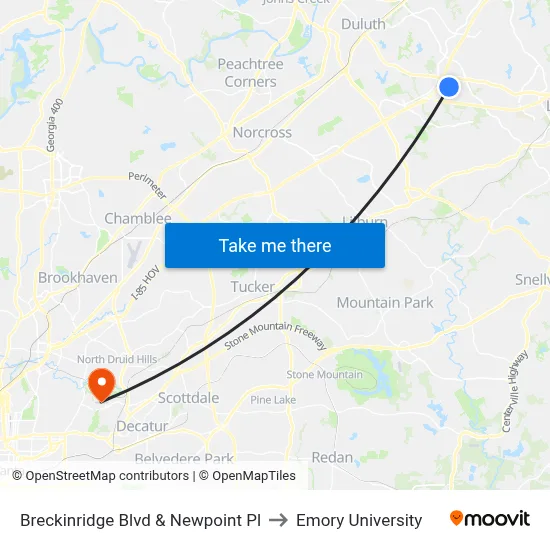 Breckinridge Blvd & Newpoint Pl to Emory University map