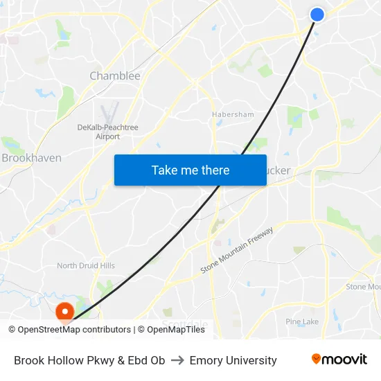 Brook Hollow Pkwy & Ebd Ob to Emory University map