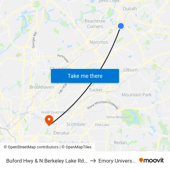 Buford Hwy & N Berkeley Lake Rd Ib to Emory University map