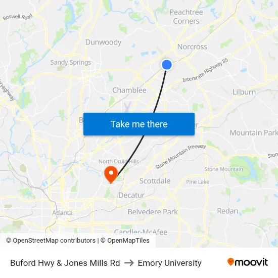 Buford Hwy & Jones Mills Rd to Emory University map
