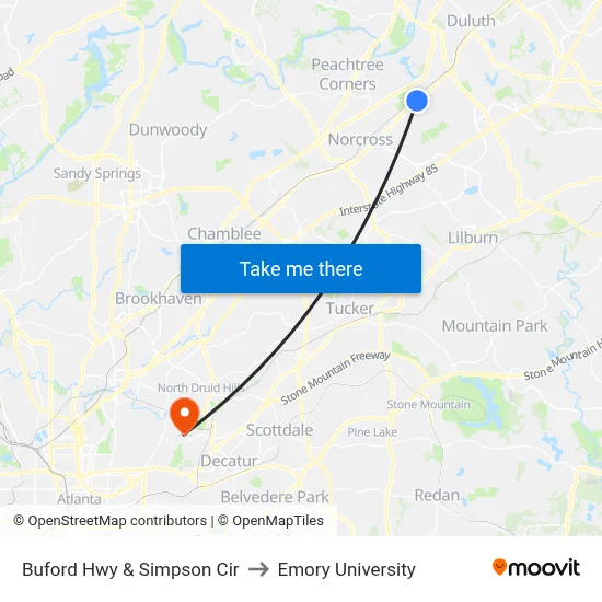Buford Hwy & Simpson Cir to Emory University map