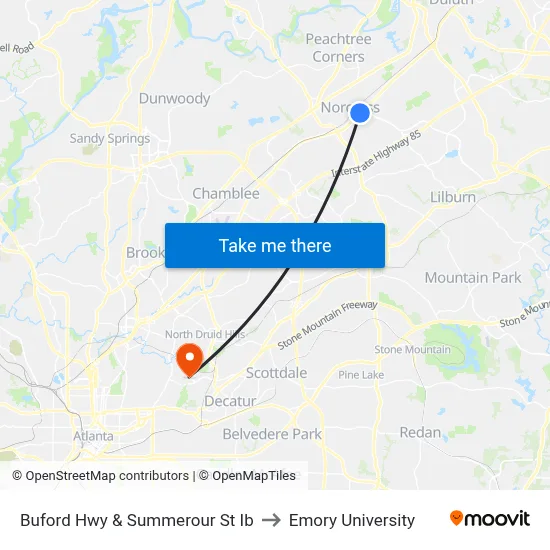 Buford Hwy & Summerour St Ib to Emory University map